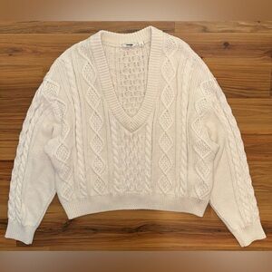 Chunky Cable Knit Sweater Cream Cotton Coastal Old Money Preppy Women’s Small